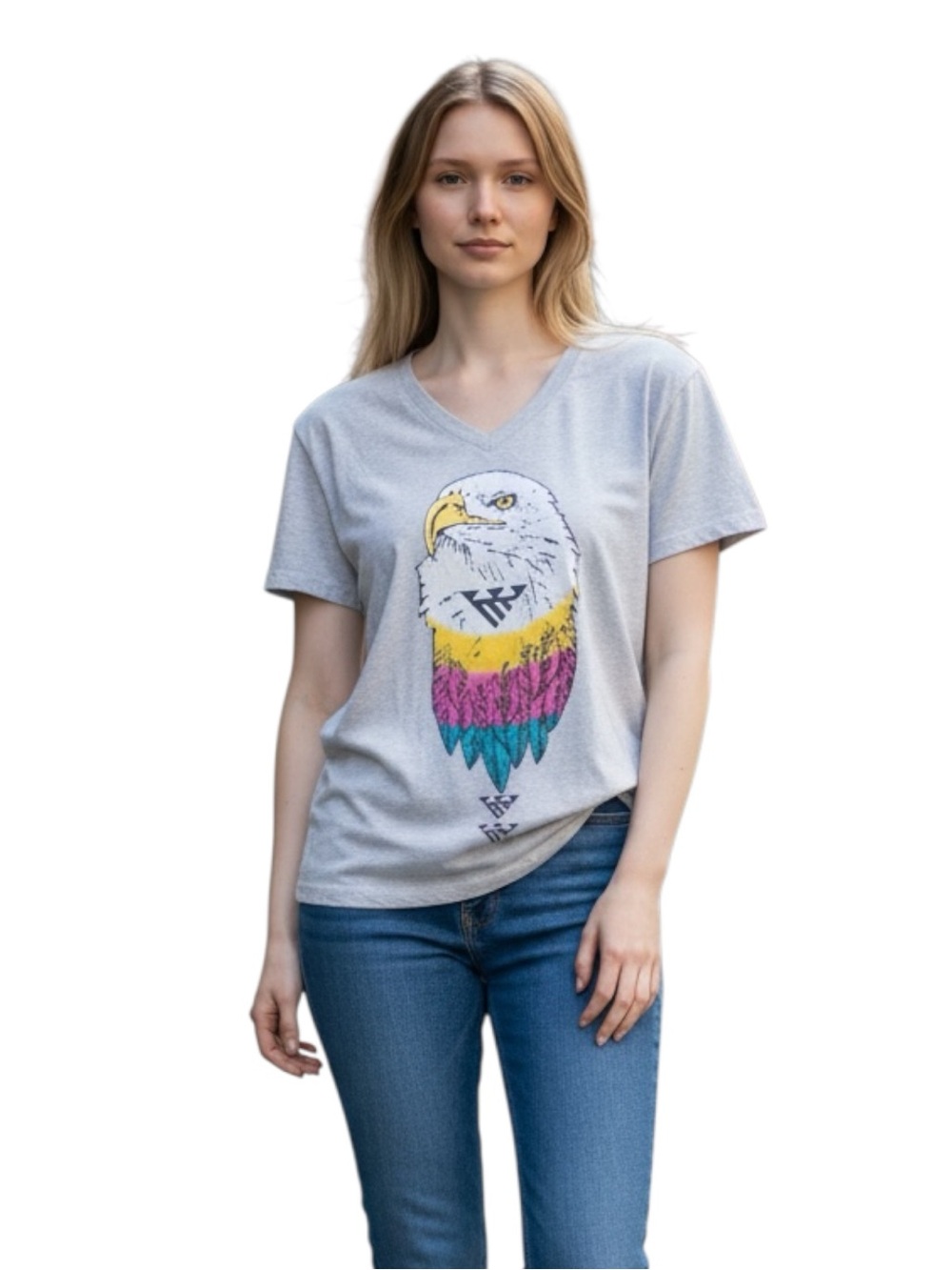 POL Graphic Eagle V-Neck Tee in Heather Gray NWOT Size M - Picture 1 of 6